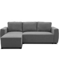 Canapé d'angle convertible réversible 3 à 4 places - PHARELL - Tissu anthracite - Coffre de rangement - 224 x 155 x 85 cm