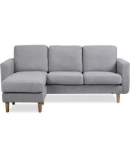Canapé d‘angle reversible - Tissu gris clair avec piétement en bois naturel - 197 x 137 x 83 cm - NOLAN