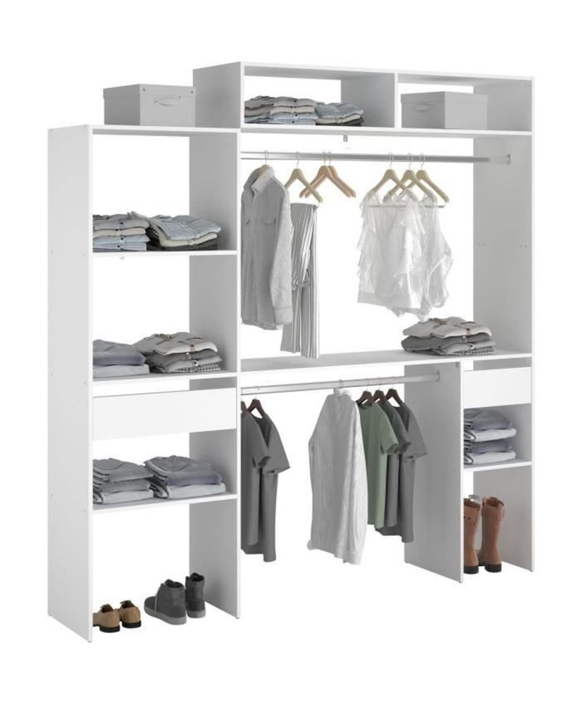 ARTIC EKIPA erweiterbares Ankleidezimmer-Set – Weiß – 2 Kleiderschränke + 2 Schubladen + 1 zusätzliches Element ARTIC EKIPA erweiterbares Ankleidezimmer-Set – Weiß – 2 Kleiderschränke + 2 Schubladen + 1 zusätzliches Element