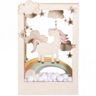 Marco de madera con escena 3D - 20 x 30 x 6,5 cm - Unicornio