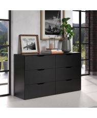 Commode BASIX - 6 tiroirs - Noir mat - 139 x 40 x 80 cm