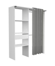  ARTIC dressing room with curtain - White - 1 column + 2 wardrobes + 1 drawer
