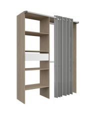  ARTIC Ankleidezimmer-Set mit Vorhang – Eiche – 1 Säule + 2 Kleiderschränke + 1 Schublade – 143,5 x 48 x 181,9 cm