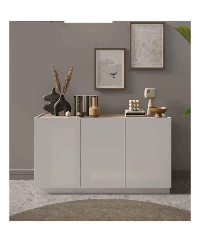 Buffet haut FIRENZE - FIRENZE - Blanc Laqué et chêne Cadiz - 3 portes / Design Buffet haut FIRENZE - FIRENZE - Blanc Laqué et chêne Cadiz - 3 portes / Design