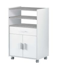 Meuble micro-ondes TIDY - Blanc artik béton - 2 Portes + 1 Tiroir - 92 x 59 x 40 cm
