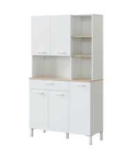 Meuble de cuisine KIRA - blanc artik et chêne canadien - 5 Portes + 1 tiroir - 186 x 108 x 40 cm