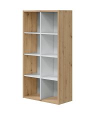 Bibliotheque étagere NOA - Blanc et chêne - 8 cases - 137 x 71,5 x 33 cm