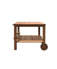 Desserte de jardin à roulettes en bois d'eucalyptus - 93 x 49 x 74 cm - Avec porte-bouteilles