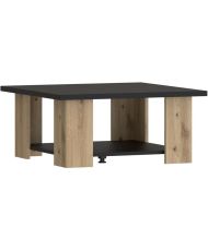 Table basse PILVI 2 Plateaux - Particules mélaminé - chêne et noir - 67 x 67 x 31 cm