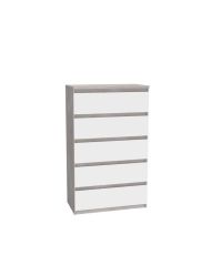 CHELSEA Kommode 5 Schubladen – 77,2 x 42,2 x 128,1 – KILOX helle Betonoptik und mattes Weiß