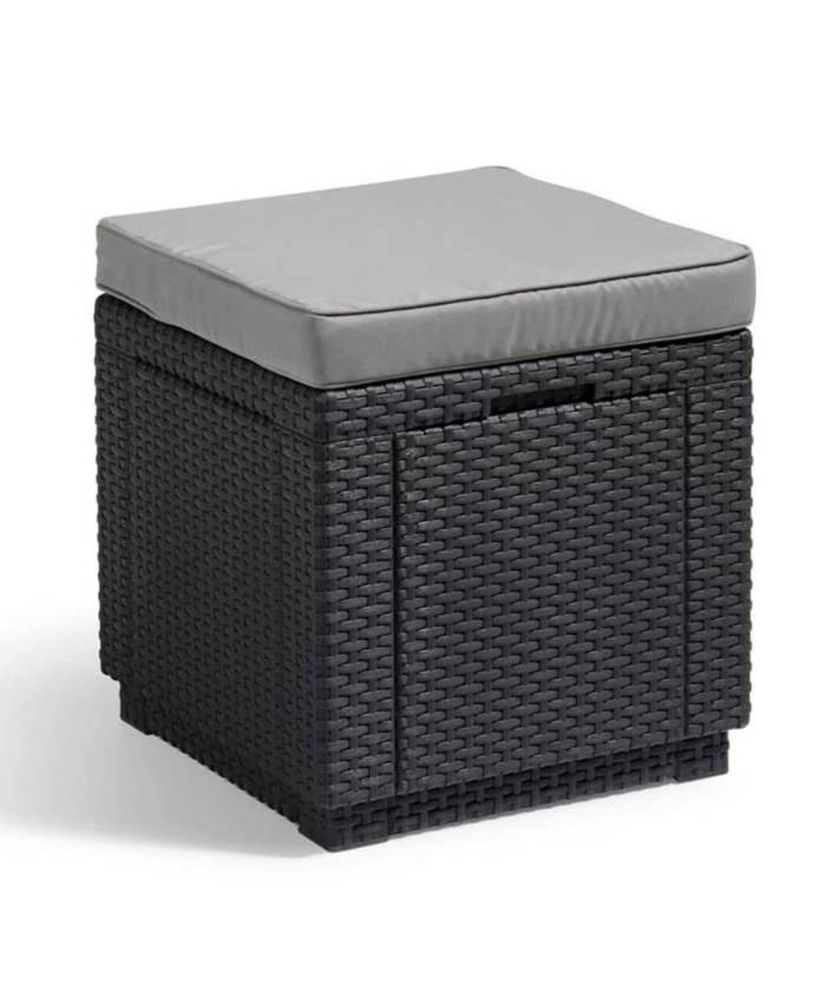 Table-pouf de jardin Keter - ALLIBERT by KETER - Cube avec coussin - Gris graphite - 47,1 L Table-pouf de jardin Keter - ALLIBERT by KETER - Cube avec coussin - Gris graphite - 47,1 L