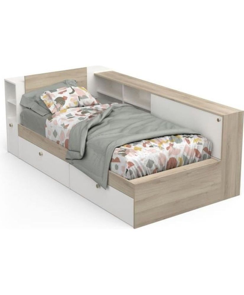 Letto per bambini LIFE 90 x 190/200 - Contenitore - rovere e bianco