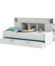 Sherwood Kinder-Ausziehbett – Integriertes Kopfteil mit Regalen – Perlweiß – 90 x 200 cm