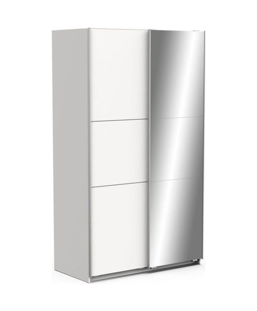 Schlafzimmerschrank - 2 Schiebetüren - Spiegel - Mattweiß Schlafzimmerschrank - 2 Schiebetüren - Spiegel - Mattweiß