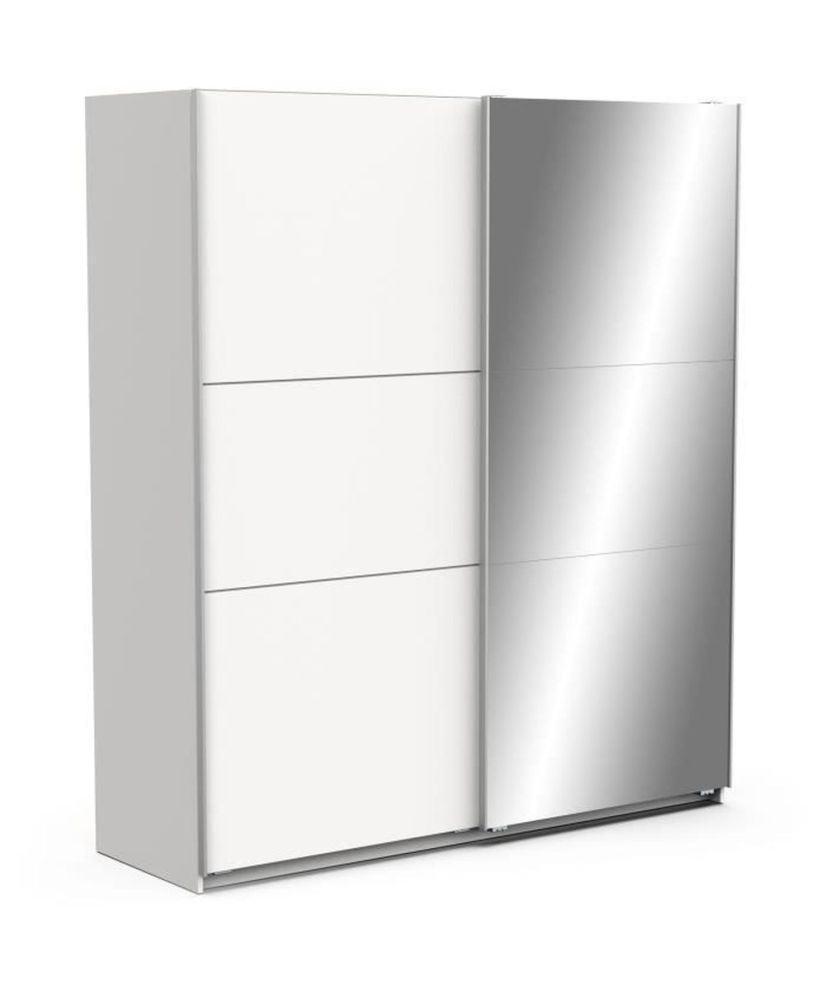 Mattweißer Kleiderschrank – 2 Schiebetüren + Spiegel – 178,1 x 59,9 x 203 cm Mattweißer Kleiderschrank – 2 Schiebetüren + Spiegel – 178,1 x 59,9 x 203 cm