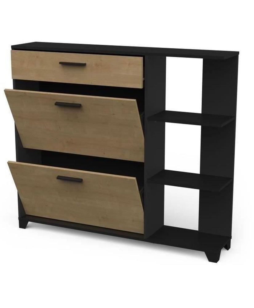 COBBLER shoe cabinet - 12 Pairs - oak - 2 Flaps + 1 Drawer + 3 Niches - 120 x 24.4 x 104.3 cm COBBLER shoe cabinet - 12 Pairs - oak - 2 Flaps + 1 Drawer + 3 Niches - 120 x 24.4 x 104.3 cm