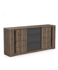 Enfilade MONACO - chêne et noir - 2 Portes + 3 Tiroirs - 206 x 44,9 x 94 cm