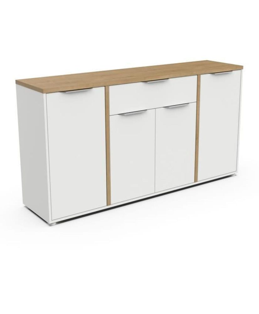 ACCESS Sideboard – 4 Türen + 1 Schublade – Hamilton-Eiche und Weiß – 160,7 x 39,6 x 85,6 cm ACCESS Sideboard – 4 Türen + 1 Schublade – Hamilton-Eiche und Weiß – 160,7 x 39,6 x 85,6 cm