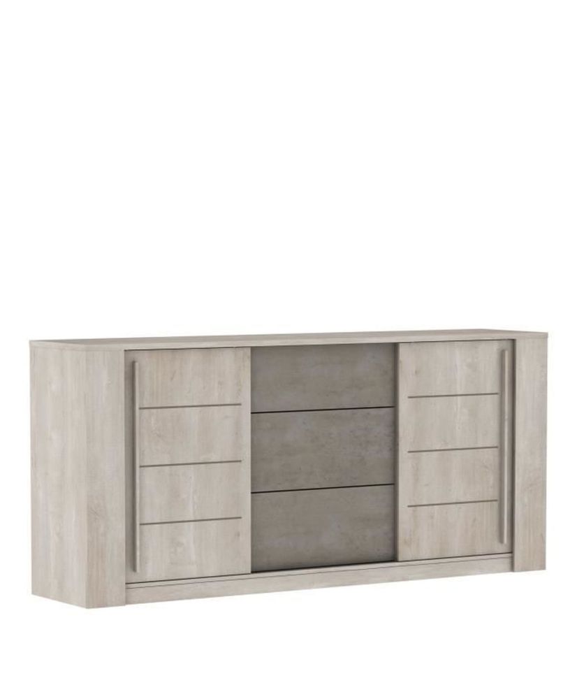 ANTIBES sideboard 2 sliding doors + 3 drawers - champagne oak and beige concrete - 206 x 44.9 x 94 cm ANTIBES sideboard 2 sliding doors + 3 drawers - champagne oak and beige concrete - 206 x 44.9 x 94 cm